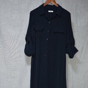 Max Studio Navy Button-Down Midi Shirt Dress L